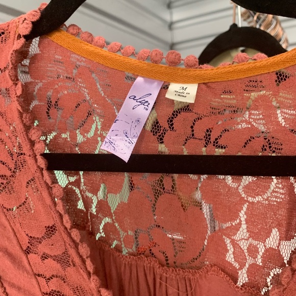 Alya Lace-Trim Wrap Blouse - Coral Peach - Picture 2 of 3